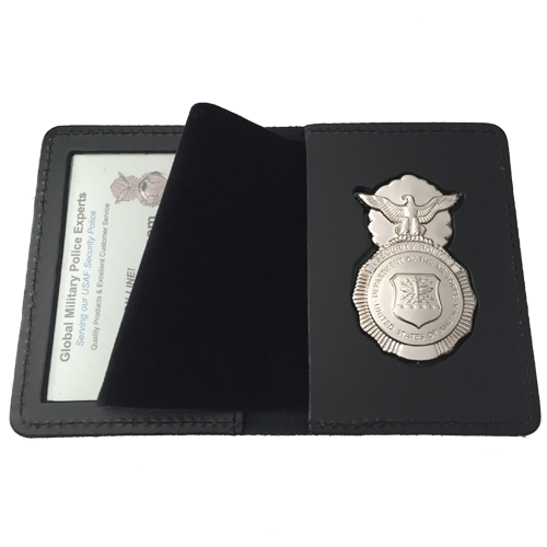 LEOSA USAF SF DUTY LEATHER RECESSED BADGE DOUBLE ID CASE 2 5/8" X 3 7/8" - Includes USAF Security FORCES Badge