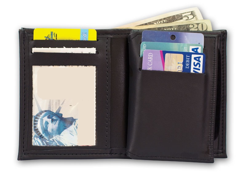 MP HIDDEN BADGE WALLET w/MONEY INSERT, 5 CC SLOTS & FLIPPING ID Size 2 3/8" X 3 3/4" - Click Image to Close