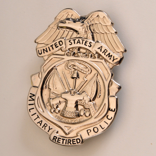 Army MP Nickel Badge: `RETIRED` Laser Engraved On Bottom - Click Image to Close