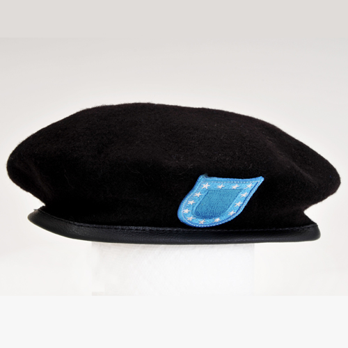 ARMY MP BERET (Black w/ Leather Head Band) WITH FLASH - Click Image to Close