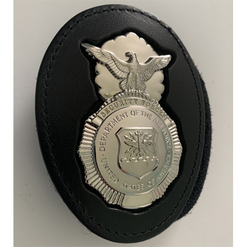 USAF SP Badge BELT CLIP Holder WITH Chain-WITH USAF Security POLICE BADGE