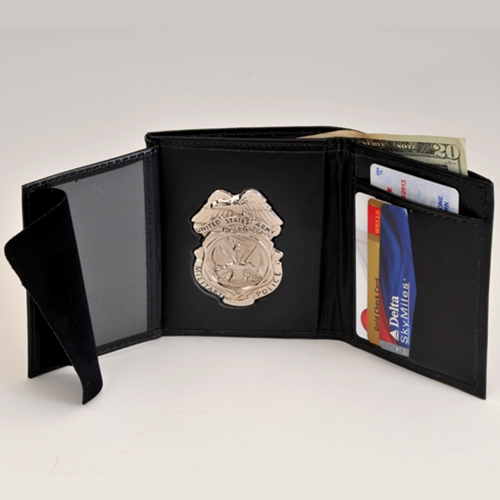 MP LEATHER CRED/BADGE CASE W/Silver Ox Badge & Credit Card Slots; ID Size 3 3/4" X 2 5/8"
