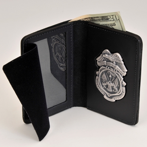 ARMY MP LEATHER CRED/BADGE CASE-W/Money Insert & Silver Ox BADGE; ID Size: 2 3/4" X 4 1/4"
