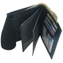 MPI LEATHER CRED/BADGE CASE w/BADGE-Silver Ox & CC Slots; 2 ID Windows Size 3" X 5" (LARGER WALLET for Investigators)