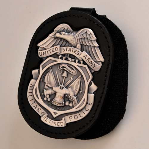 ARMY MP BADGE HOLDER with 'RETIRED' Badge-see Details