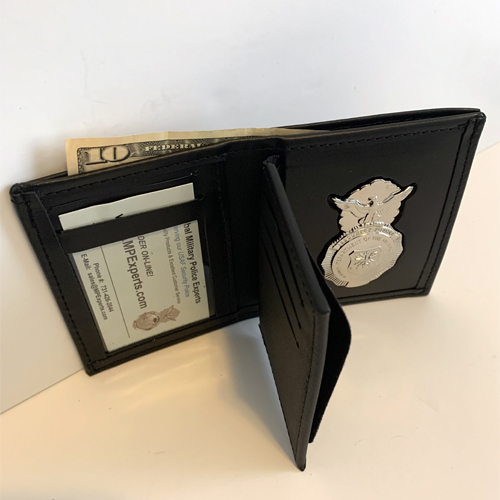 AF HIDDEN BADGE WALLET W/MONEY INSERT, 5 CC SLOTS & FLIPPING ID WITH USAF Security FORCES Badge