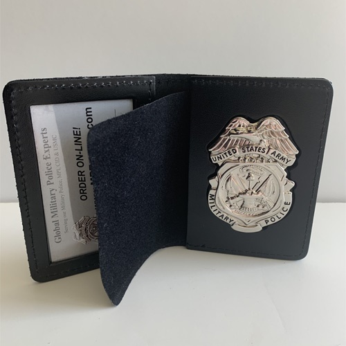 LEOSA ARMY MP DUTY LEATHER RECESSED BADGE ID CASE; ID Size 2 5/8" X 3 7/8" (Fits LEOSA or Drivers License)