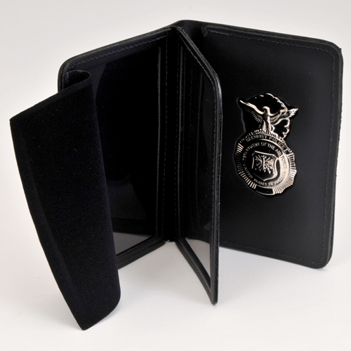 USAF SP CRED/CASE with USAF Security POLICE BADGE with 2 ID Windows: 3" X 5" - Used by INVESTIGATORS